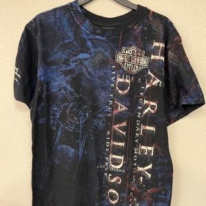 Harley Davidson Multicolor Blue Black Shirt Live Free Ride Free Mens Medium